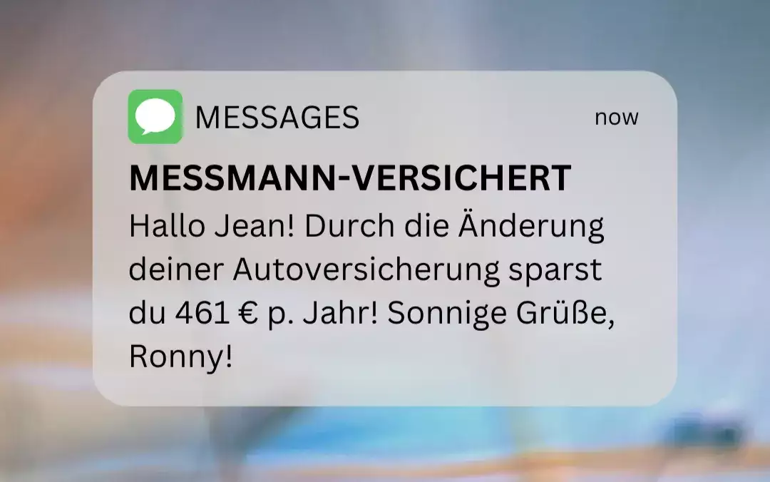 Das Bild zeigt einen Ausschnitt aus einem Chat mit dem Kunden, der Kunde spart durch Änderung der Kfz-Versicherung 461 € pro Jahr